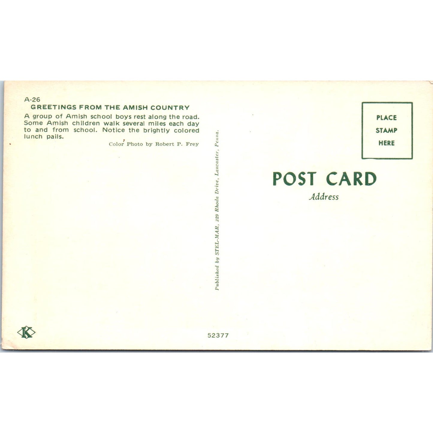 Amish School Boys With Lunch Pails Pennsylvania Dutch Country Postcard PD7