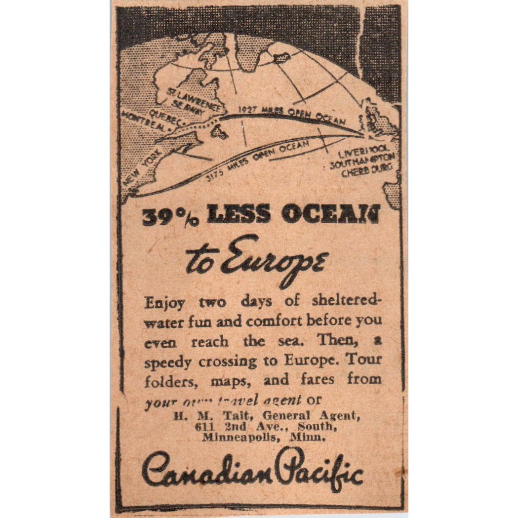 H.M. Tait Agent Canadian Pacific 1935 Minneapolis Journal Advertisement AE7-H2