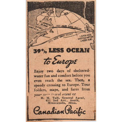 H.M. Tait Agent Canadian Pacific 1935 Minneapolis Journal Advertisement AE7-H2