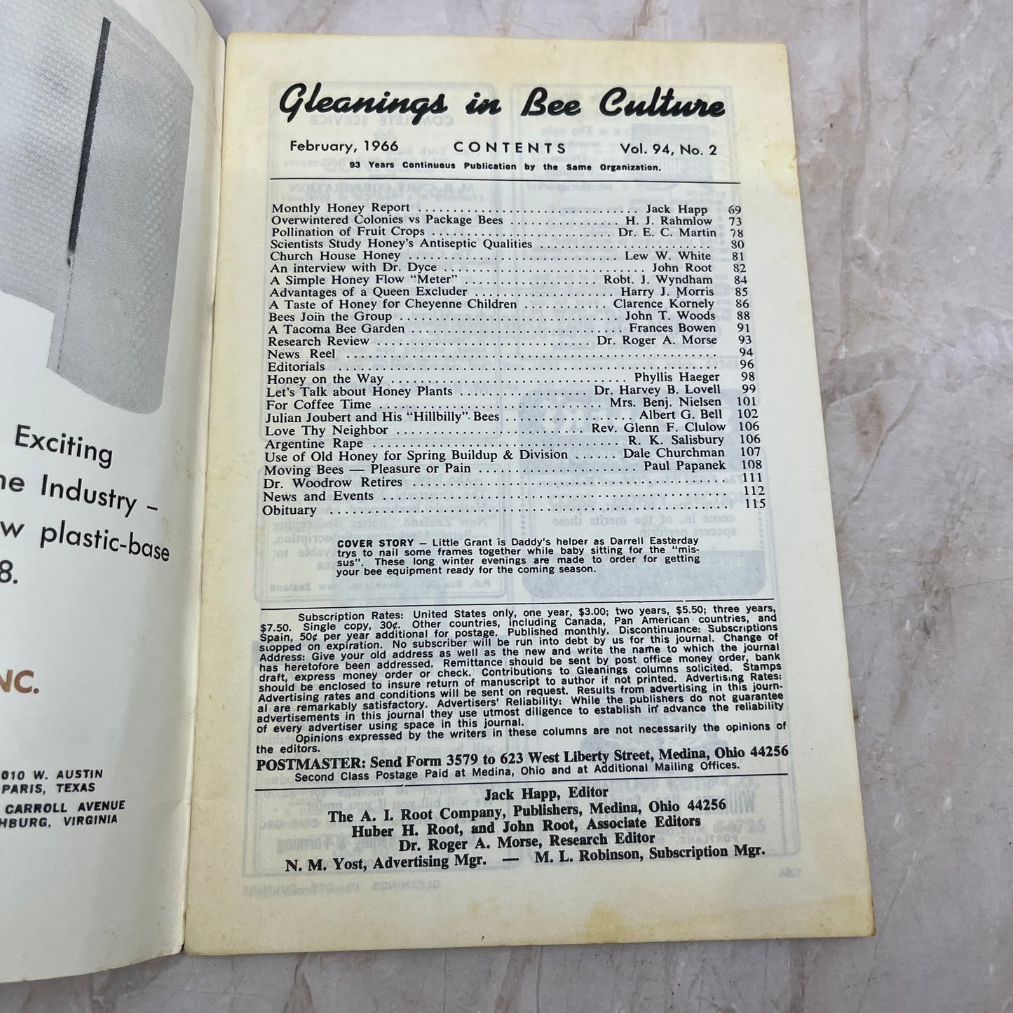 1966 Feb Gleanings in Bee Culture Magazine Bees Beekeeping Honey TD7