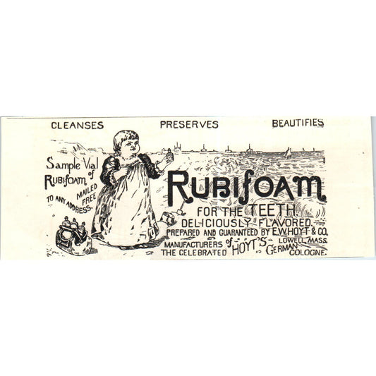 Rubifoam for the Teeth Sample E.W. Hoyt & Co Lowell c1890 Victorian ad AE8-CH3