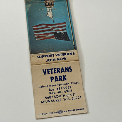 Veterans Park John & Irene Ignasiak Milwaukee Vintage Matchbook Cover TB6-MB1-14