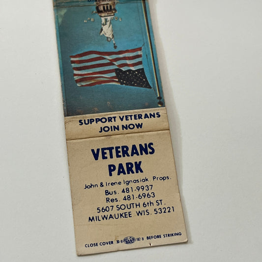 Veterans Park John & Irene Ignasiak Milwaukee Vintage Matchbook Cover TB6-MB1-14