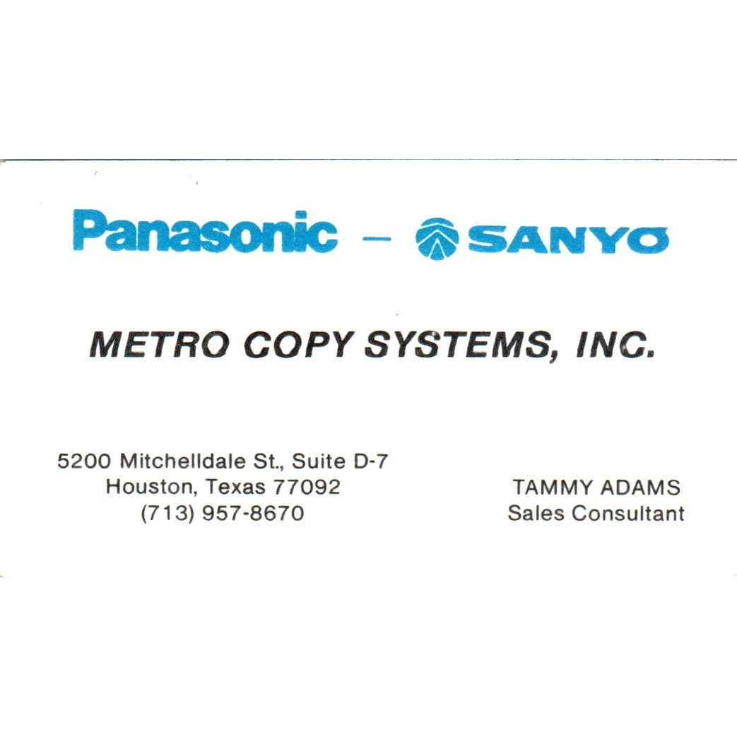 Tammy Adams Metro Copy Systems Inc Houston TX Vintage Business Card SE3-B3