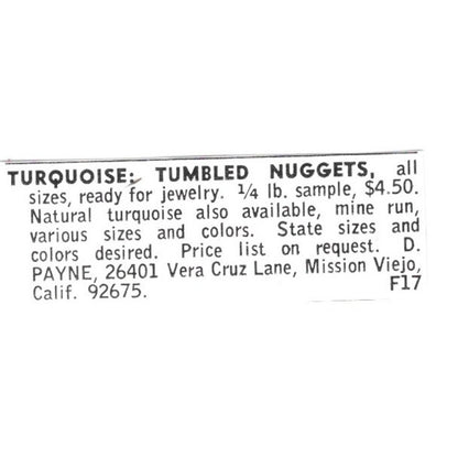 D. Payne Turquoise Mission Viejo California 1972 Ad AF8-S18