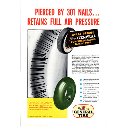 1949 The General Tire - X-Ray Proof Puncture Sealing - Vintage Magazine Ad D18