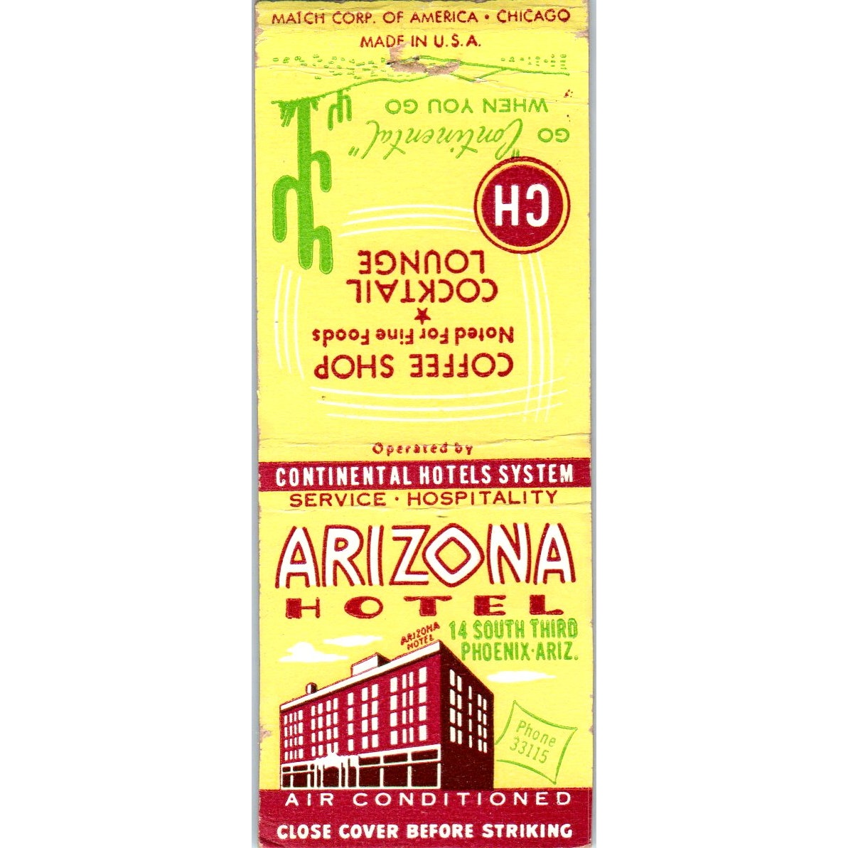 Arizona Hotel Phoenix Vintage Matchbook Cover SD4-Y5