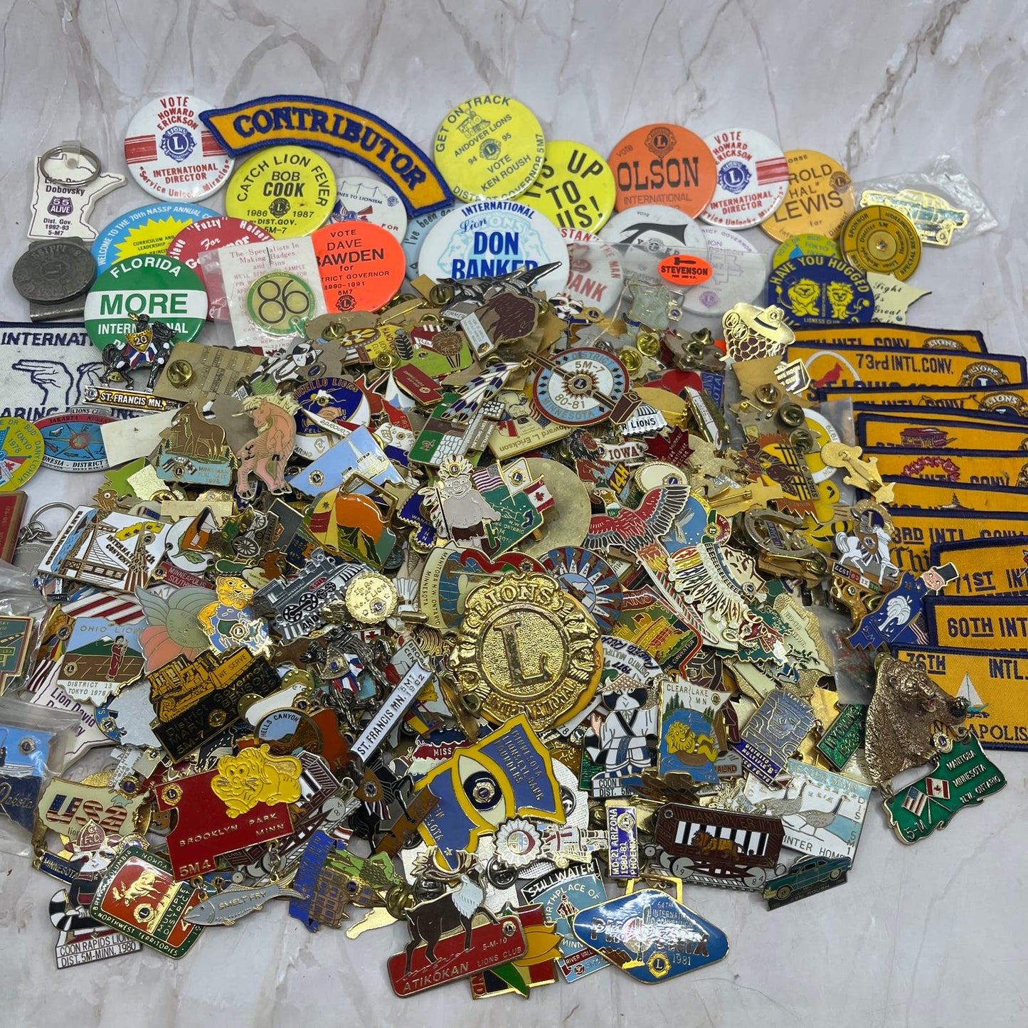 Lions Club Huge Lot Hundreds of Vintage Pins Buttons Patches and More 10+ Pounds