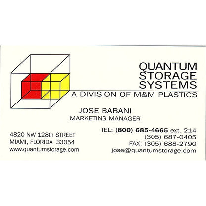 Jose Babani Quantum Storage Systems Miami FL Vintage Business Card SC9-B11