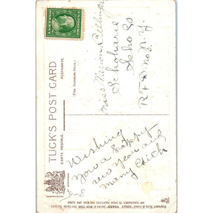 c1910 Raphael Tuck New Year's Card Baby Hourglass Original Postcard PC9