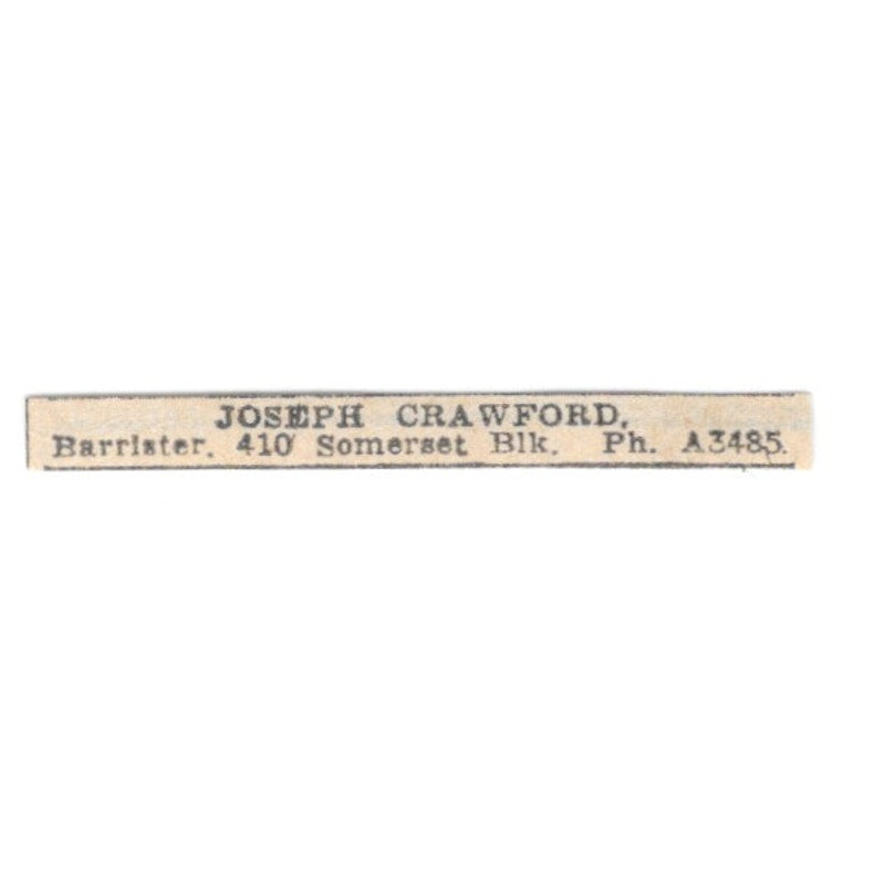 Joseph Crawford Barrister 410 Somerset Block Winnipeg 1920 Ad AG2-S10