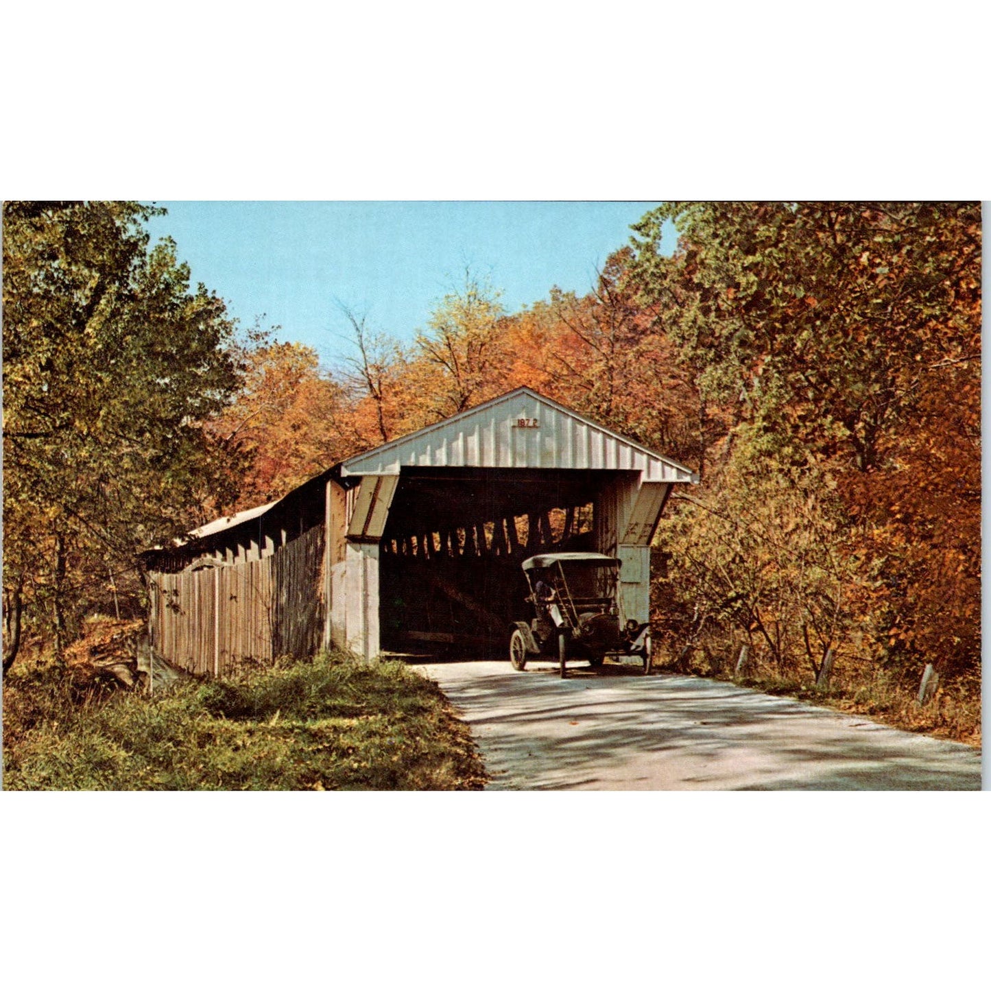 Adams Mill Bridge Cutler Carroll County IN Vintage Covered Bridge Postcard PC16