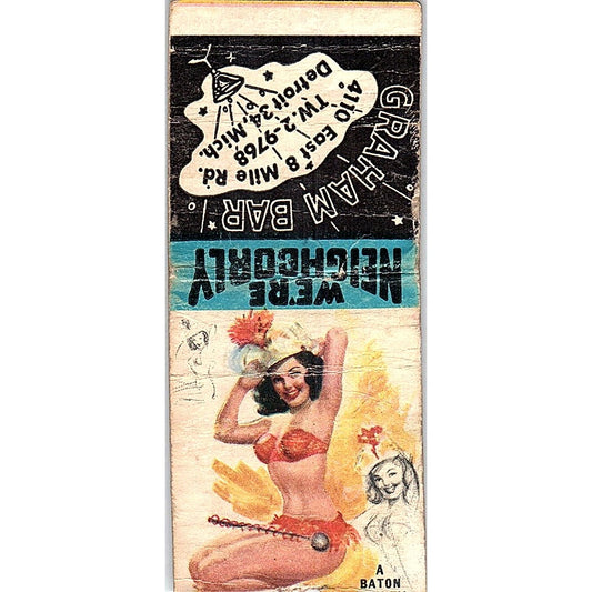 Graham Bar Detroit MI Pinup Vintage Matchbook Cover SC7-Y11