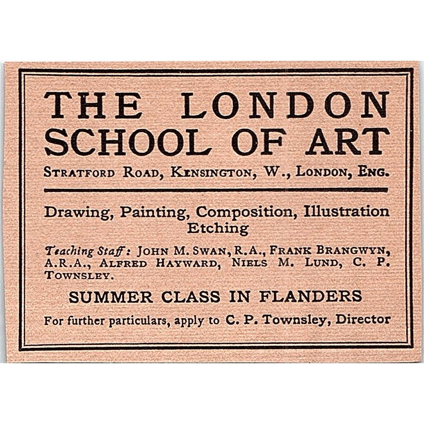 London School of Art Summer Class Flanders CP Townsley 1908 Ad AF4-8