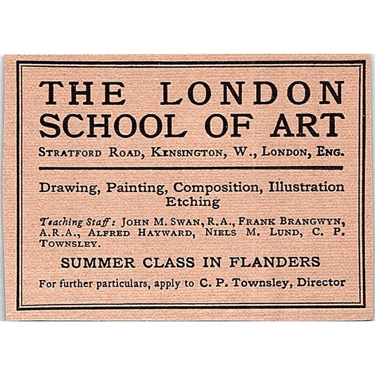 London School of Art Summer Class Flanders CP Townsley 1908 Ad AF4-8