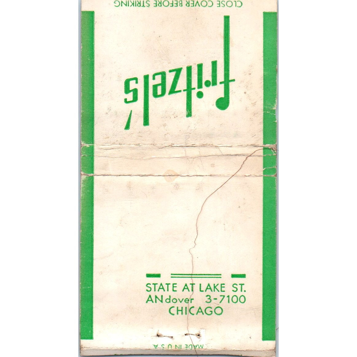 Fritzel's Restaurant Chicago Vintage Matchbook Cover SF4-Y7