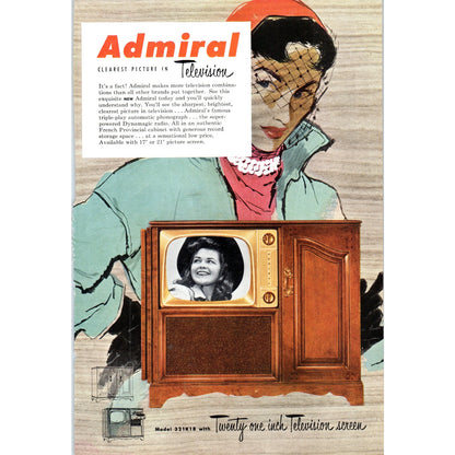 Admiral 21 Inch Television TV Teleset - Vintage Magazine Ad D20