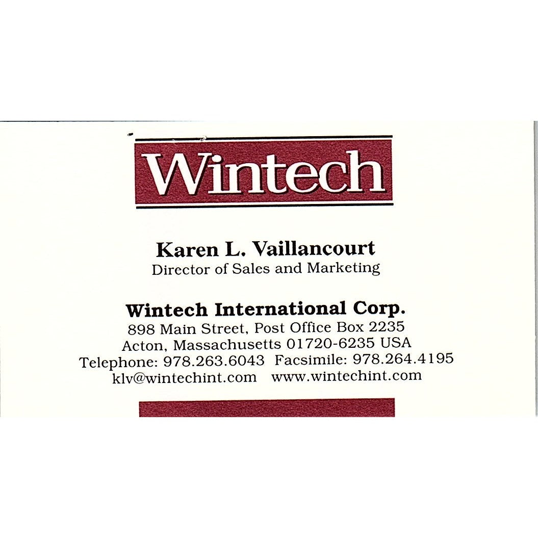 Karen L Vaillancourt Wintech International Acton MA Vtg Business Card SC9-B11