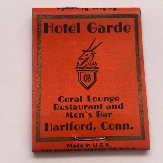 Hotel Garde Coral Lounge Hartford CT Vintage Matchbook Cover TB8-MB2-8