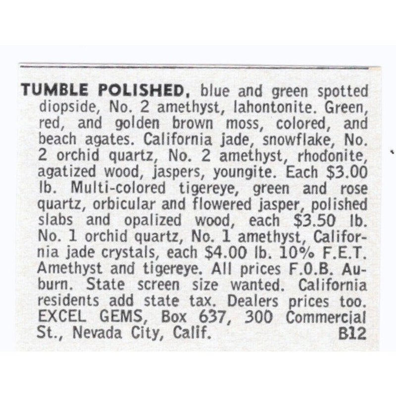 Excel Gems Tumble Polished Nevada City California 1964 Magazine Ad AK6-S8