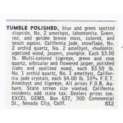 Excel Gems Tumble Polished Nevada City California 1964 Magazine Ad AK6-S8