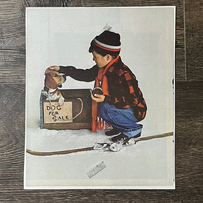 1960s Little Boy With Puppy and Skis Kitsch 8x10 Art Print V2