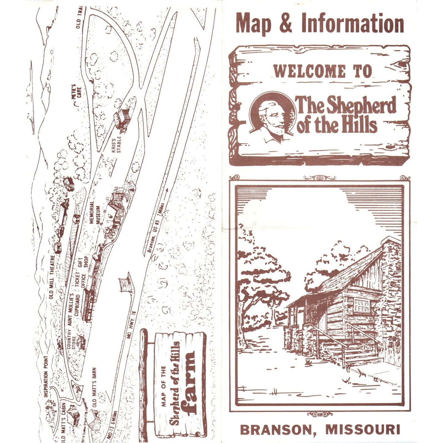 Vtg Shepherd of the Hills Farm Branson MO Map & Fold Out Travel Brochure TF4-B1