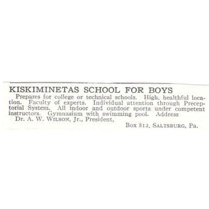 Kiskiminetas School for Boys A.W. Wilson Saltsburg c1918 Advertisement AE5-SV1