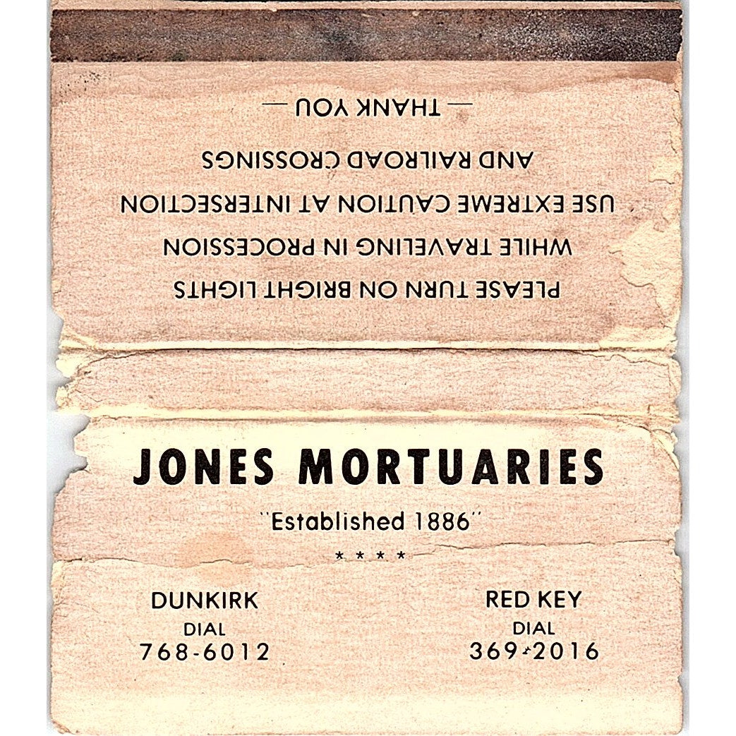 Jones Mortuaries Dunkirk & Red Key Vintage Matchbook TB6-MB2-13