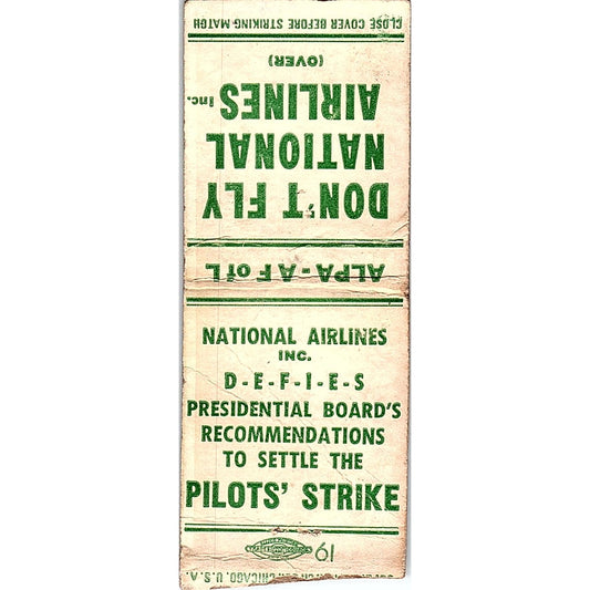 1948 ALPA-AF of L Pilots' Strike Don't Fly National Airlines Matchbook SF3-Y2