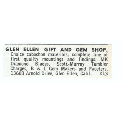 Glen Ellen Gift and Gem Shop Glen Ellen California 1964 Magazine Ad AB6-LJS1