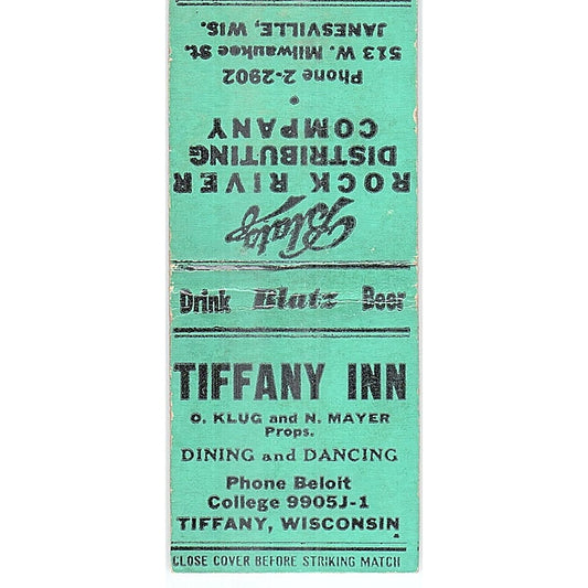 Tiffany Inn O Klug, N Mayer Tiffany WI Vintage Matchbook Cover SC7-Y11