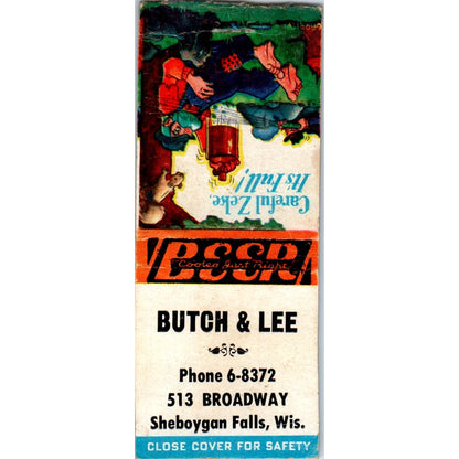 Butch & Lee Beer Sheboygan Falls WI Vintage Matchbook Cover SD2-Y5