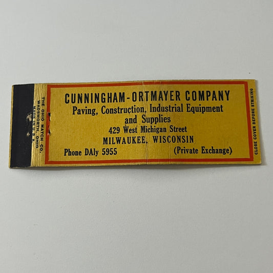 Cunningham-Ortmayer Company Construction Milwaukee Vintage Matchbook TB6-MB2-5