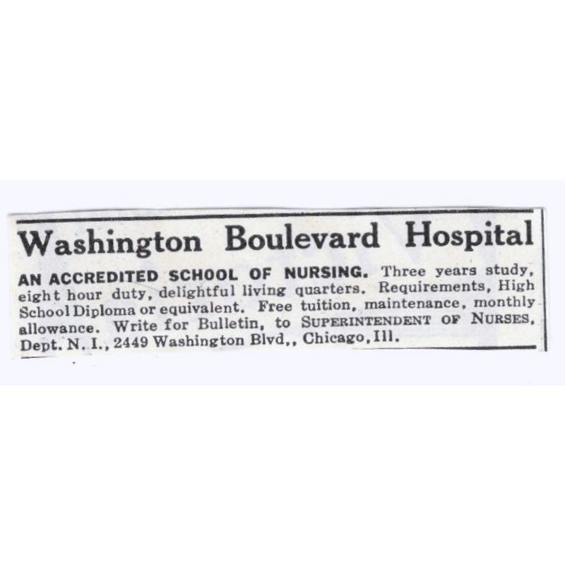 1931 Washington Boulevard Hospital Nursing School Chicago Advertisement AE5-SA2