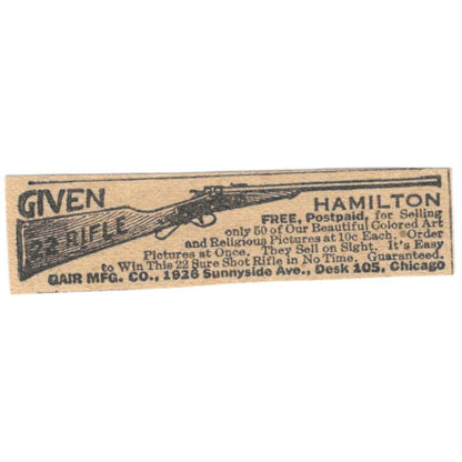 Gair Mfg Co Chicago Hamilton 22 Rifle Contest 1923 Magazine Ad Clip AE1-8