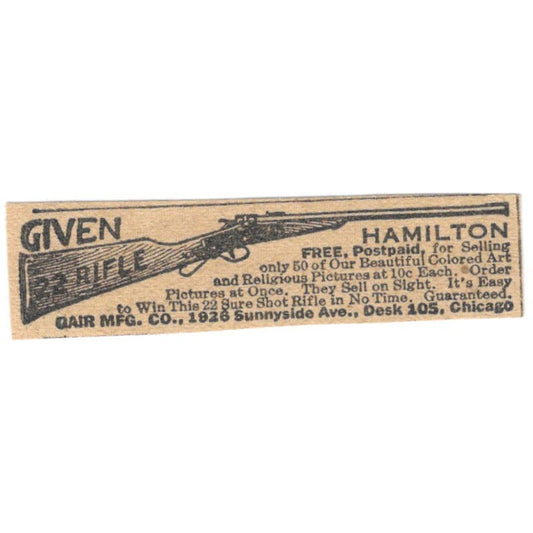 Gair Mfg Co Chicago Hamilton 22 Rifle Contest 1923 Magazine Ad Clip AE1-8