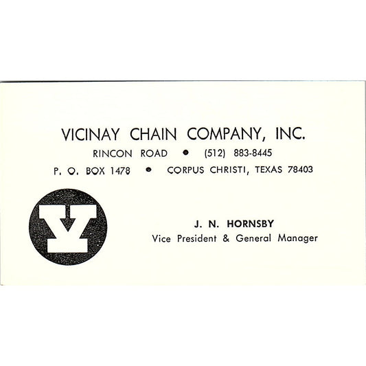 Vicinay Chain Company J.N Hornsby Corpus Christi TX Vintage Business Card SD9-B3