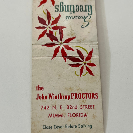 The John Winthrop Proctors Miami FL Christmas Vintage Matchbook Cover TB6-MB1-14
