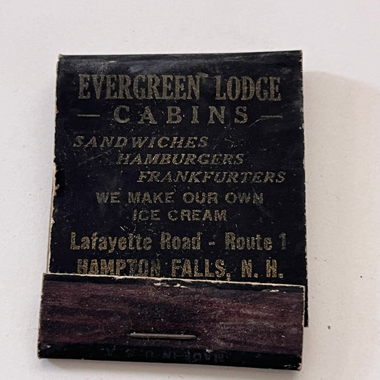 Evergreen Lodge Cabins, Whittier House Hampton Falls NH Matchbook TB8-MB3-4