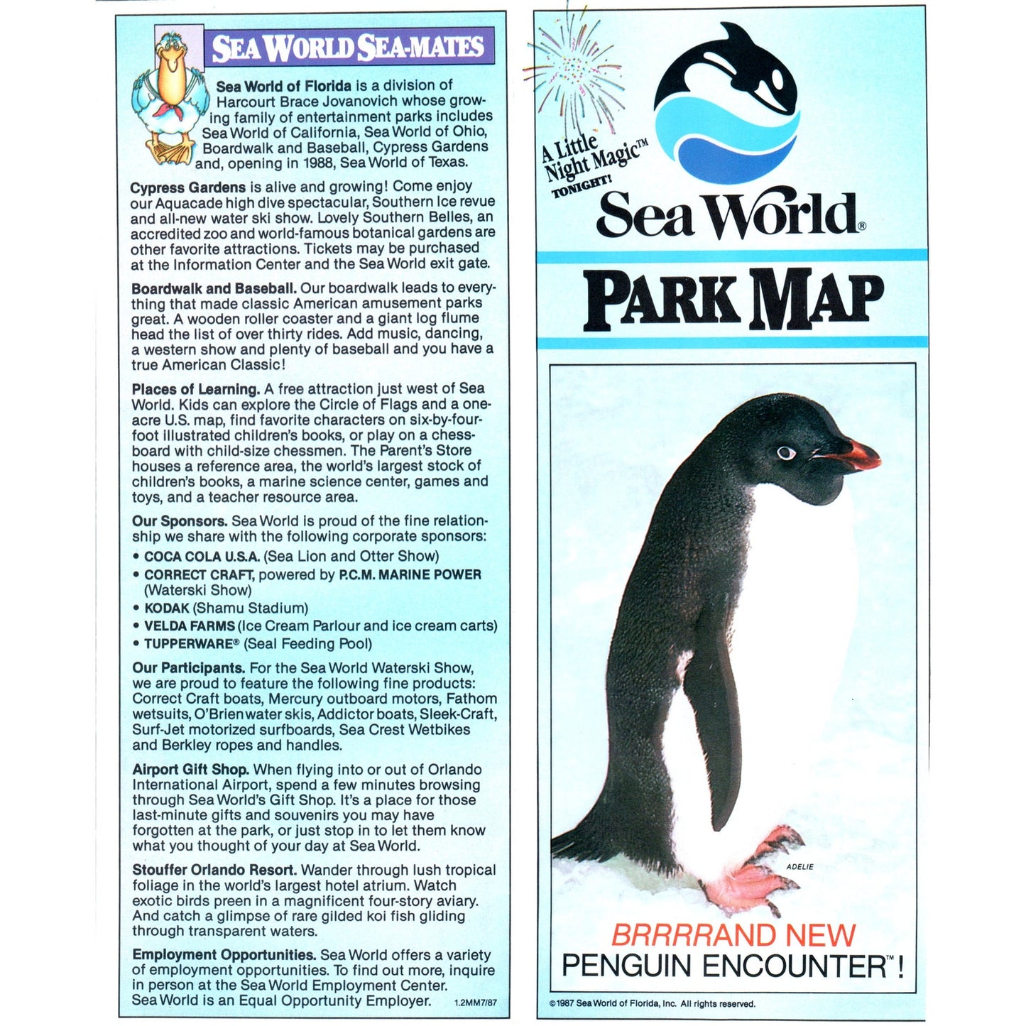 1980s Sea World Orlando Penguin Encounter & Park Map & Travel Brochure TF4-BA