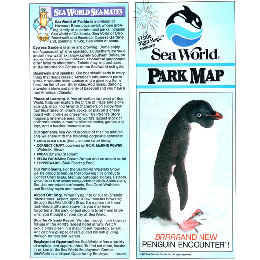 1980s Sea World Orlando Penguin Encounter & Park Map & Travel Brochure TF4-BA