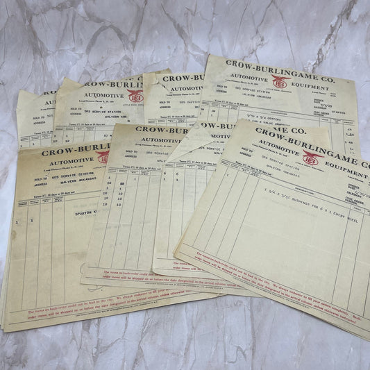 1929 Lot of 15 Billheads Crow-Burlingame Co Auto Equipment Malvern AR TF5-L1