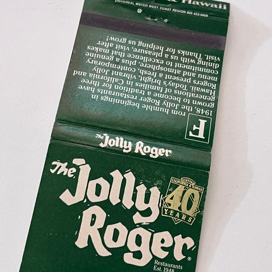 Jolly Roger Restaurants 40 Year Anniversary Vintage Matchbook Cover TB6-MB1-9