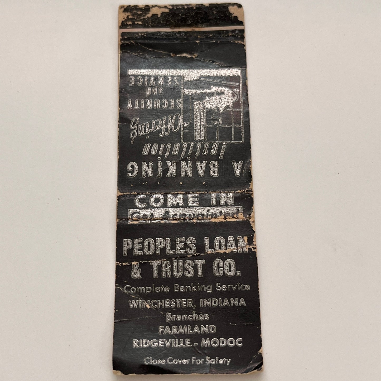 The Peoples Loan and Trust Co Winchester Indiana Vintage Matchbook TB6-MB2-15