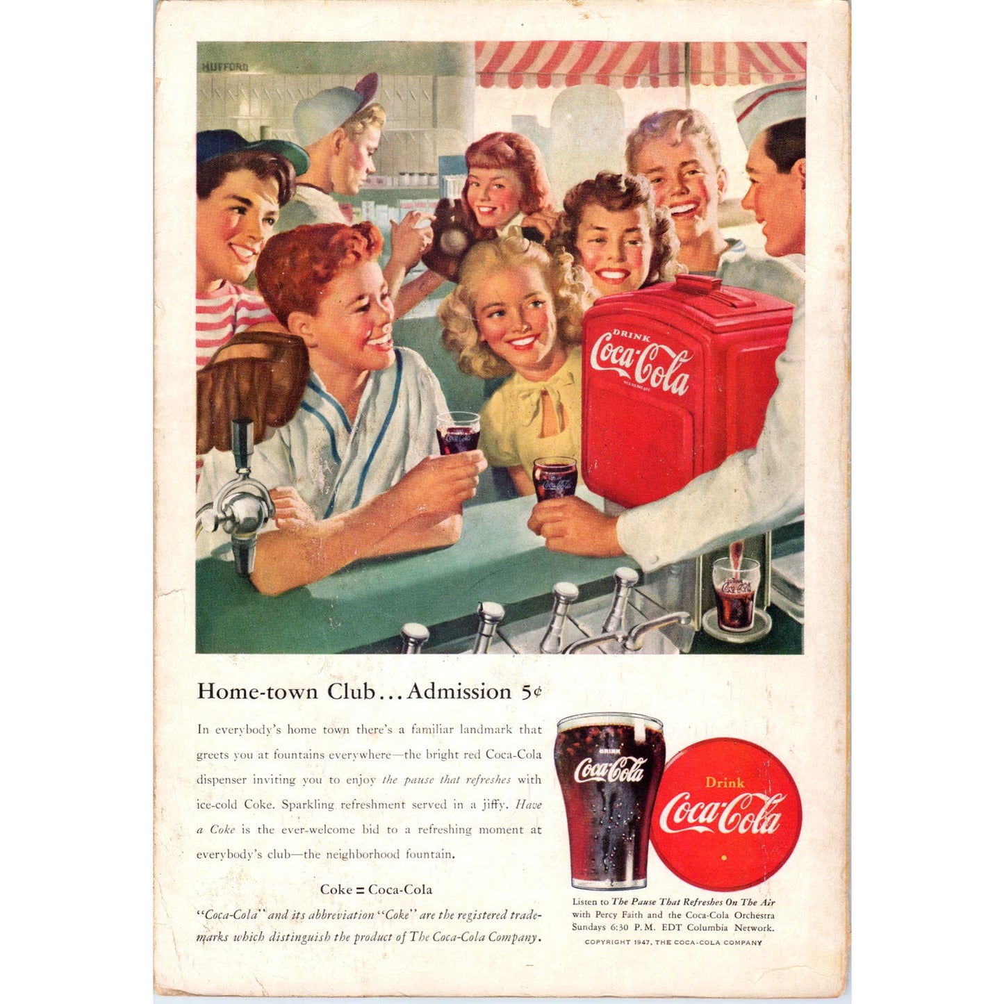 Home-Town Club Coke - Coca Cola 1947 Magazine Ad 7x10 D10