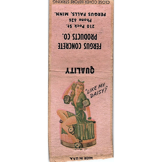 Fergus Concrete Products Co Fergus Falls MN Pinup Vintage Matchbook Cover SC7-Y7
