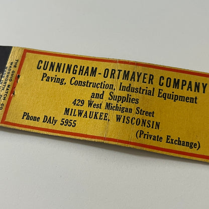 Cunningham-Ortmayer Company Construction Milwaukee Vintage Matchbook TB6-MB2-5