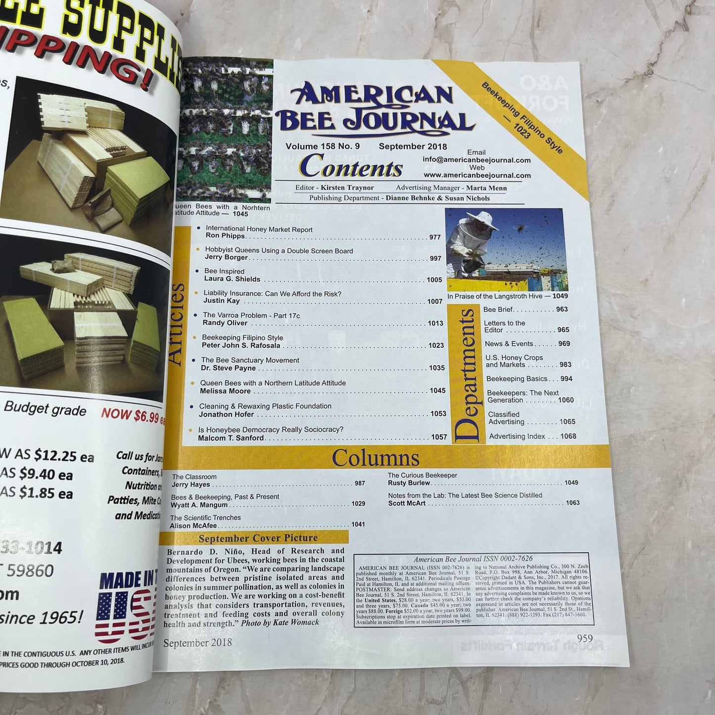 2018 Sept American Bee Journal Magazine Bees Beekeeping Honey M8