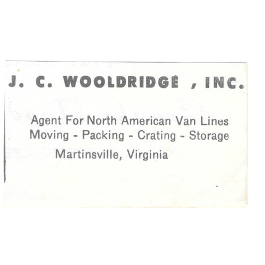 J.C. Woolridge Inc Van Lines Martinsville VA 1960s Ad AG2-S7